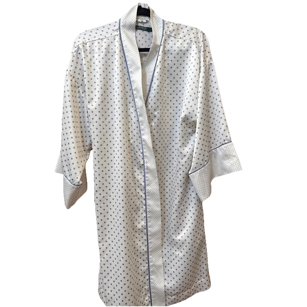 Lauren Ralph Lauren Women's Robe Satin Polka Dot‎ Wrap Comfort Blue Dot Large L